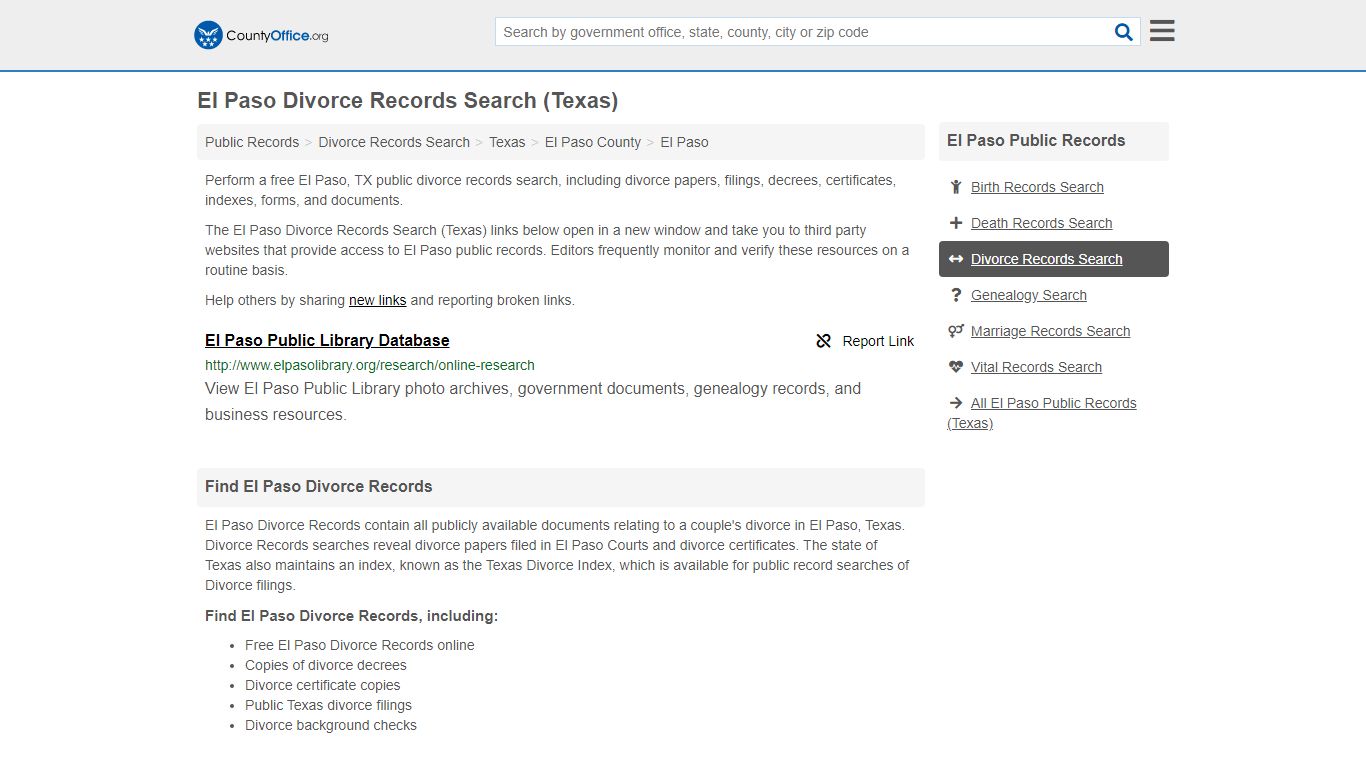 El Paso Divorce Records Search (Texas) - County Office